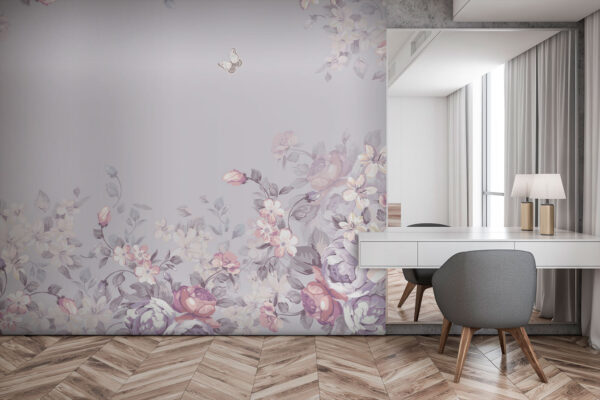 Motif floral avec papillons Papier peint Motif floral avec papillons