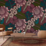 Papier peint Motif de fleurs et de feuilles