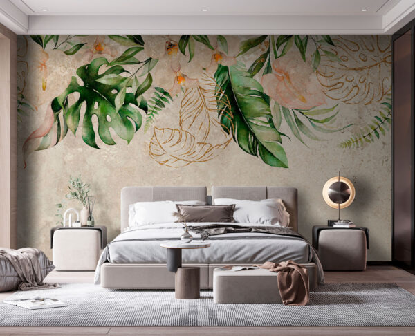 Peinture de fleurs et de feuilles Papier peint Peinture de fleurs et de feuilles