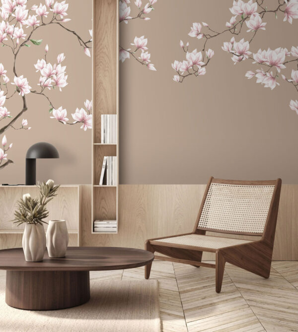 Branches de magnolia en fleurs en pastel Papier peint Branches de magnolia en fleurs en pastel