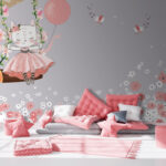 Papier peint Oiseau blanc aux ailes roses
