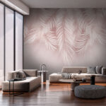 Papier peint Feuilles de palmier douces sur fond pastel.