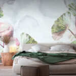 Papier peint Flamant et feuilles
