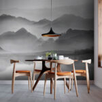 Papier peint Paysage brumeux avec montagnes