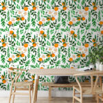 Papier peint Motif d'oranges et de feuilles