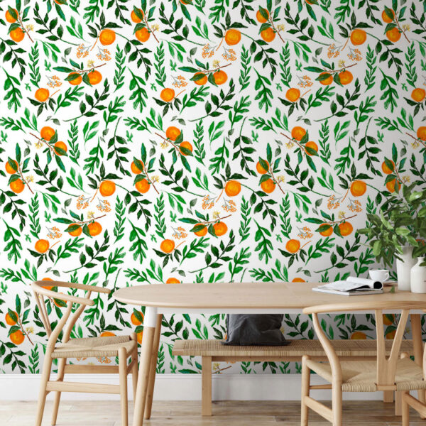 Motif d'oranges et de feuilles Papier peint Motif d'oranges et de feuilles