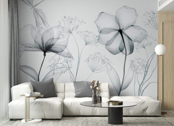 Fleurs délicates dans un design monochrome Papier peint Fleurs délicates dans un design monochrome