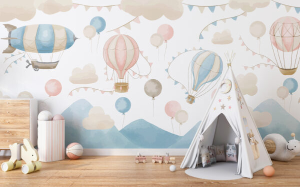 Montgolfière rose et blanche Papier peint Montgolfière rose et blanche