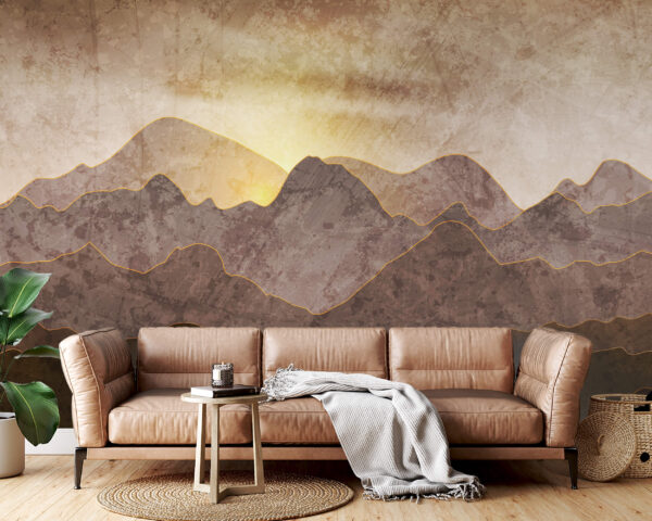 Peinture de montagnes avec des lignes jaunes Papier peint Peinture de montagnes avec des lignes jaunes