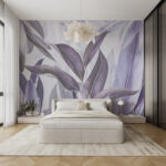 Papier peint Feuilles mauves sur une toile de fond douce