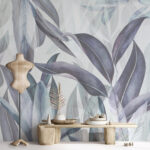 Papier peint Feuilles abstraites aux teintes douces et pastel.