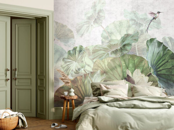 Papier peint Papier peint Oiseaux et feuillage dans une scène paisible (UGS : u94273)