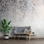 Papier peint Élégant motif de feuilles aux teintes douces