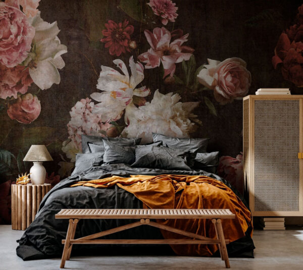 Motif floral vintage sur fond sombre Papier peint Motif floral vintage sur fond sombre