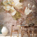 Papier peint Fleurs douces sur une toile texturée