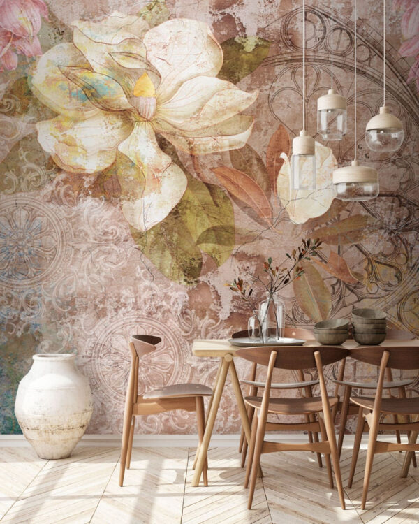 Fleurs douces sur une toile texturée Papier peint Fleurs douces sur une toile texturée