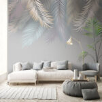 Papier peint Motif abstrait de feuilles de palmier pastel
