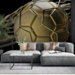 Papier peint Un ballon de football brillant touche le filet.