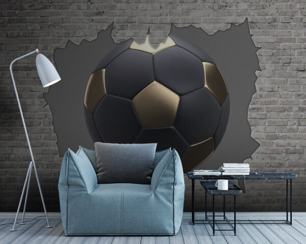 Un ballon de football traverse un mur de briques Papier peint Un ballon de football traverse un mur de briques