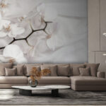 Papier peint Orchidées blanches sur un tissu blanc
