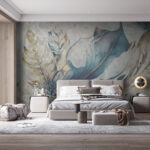 Papier peint Plumes abstraites aux accents bleus