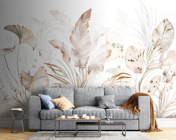 Élégant motif botanique aux teintes douces Papier peint Élégant motif botanique aux teintes douces