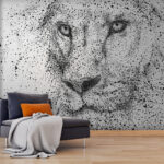 Papier peint Image en noir et blanc d'un visage de lion