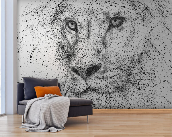 Image en noir et blanc d'un visage de lion Papier peint Image en noir et blanc d'un visage de lion