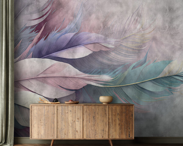 Plumes colorées sur fond texturé Papier peint Plumes colorées sur fond texturé