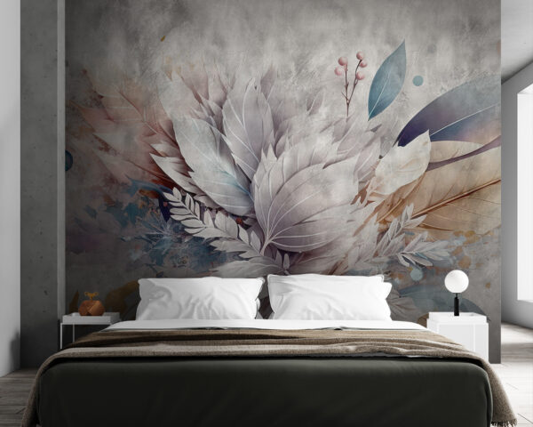 Papier peint Papier peint Feuilles fantaisistes et motif abstrait. (UGS : u93929)