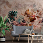 Papier peint Art floral élégant dans des tons sourds.