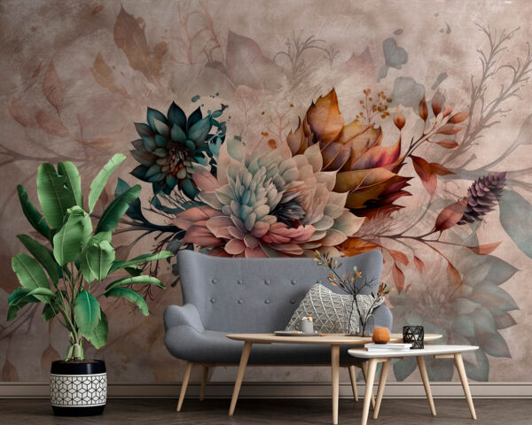 Art floral élégant dans des tons sourds Papier peint Art floral élégant dans des tons sourds