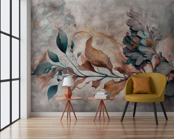 Art floral abstrait avec des feuilles tourbillonnantes Papier peint Art floral abstrait avec des feuilles tourbillonnantes