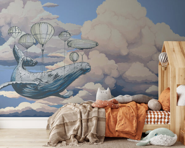 La baleine flotte avec l'aide d'un ballon Papier peint La baleine flotte avec l'aide d'un ballon