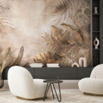 Papier peint Groupe de feuilles sur fond beige