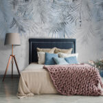 Papier peint Feuilles de palmier argentées sur fond texturé