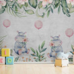 Papier peint Hippopotame tenant une fleur