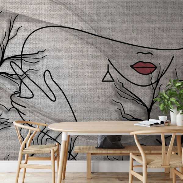 Dessin d'un visage de femme et d'un arbre Papier peint Dessin d'un visage de femme et d'un arbre