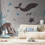 Papier peint Étoile de mer bleue sur fond blanc