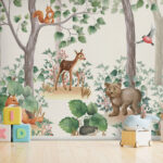Papier peint Animaux de la forêt parmi les arbres