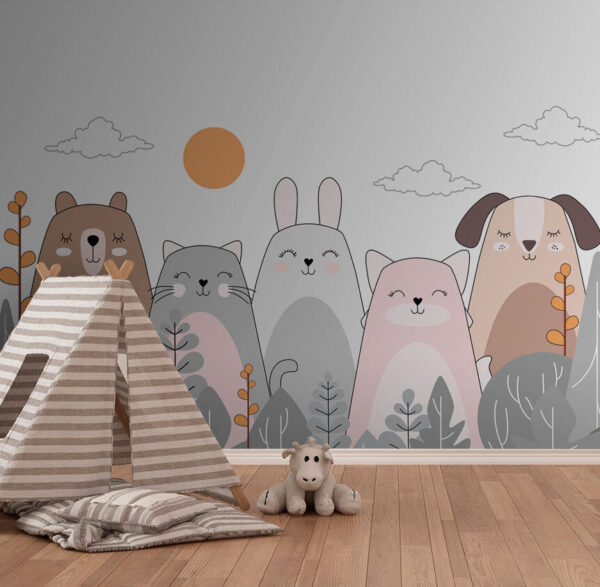 Des animaux heureux profitant du soleil Papier peint Des animaux heureux profitant du soleil