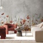 Papier peint Peinture de fleurs et d'herbe