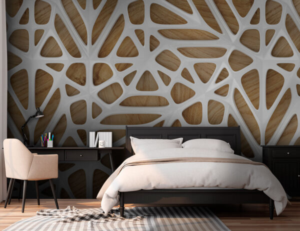 Motif blanc complexe sur bois Papier peint Motif blanc complexe sur bois