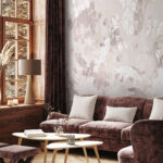 Papier peint Motif floral blanc et gris