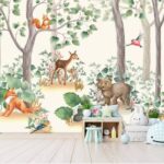 Papier peint Animaux des bois dans une scène fantaisiste.