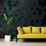 Papier peint Hexagones noirs et bleus