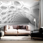Papier peint Tunnel blanc avec hexagones
