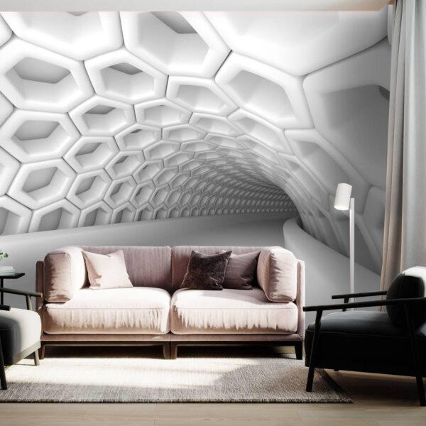 Tunnel blanc avec hexagones Papier peint Tunnel blanc avec hexagones