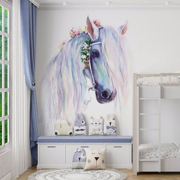 Cheval majestueux orné de fleurs Papier peint Cheval majestueux orné de fleurs