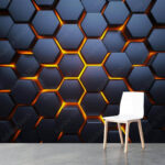 Papier peint Hexagone avec lumières orange